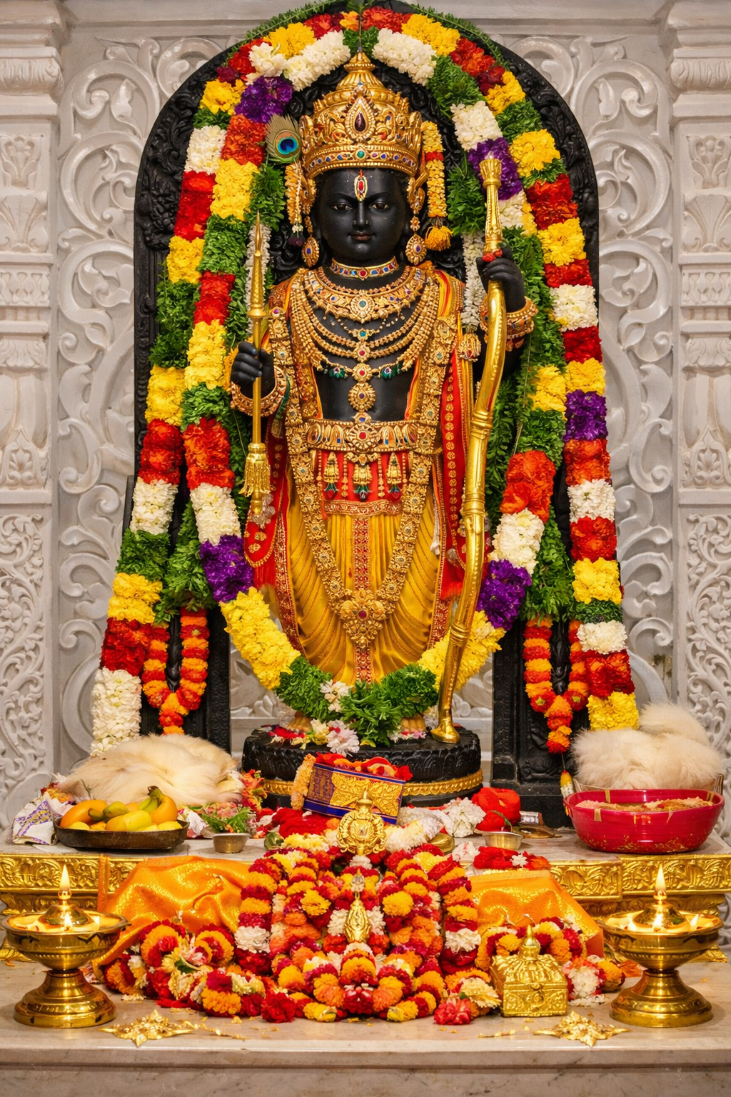 Decorated idol of Lord Rama in Ayodhya temple
